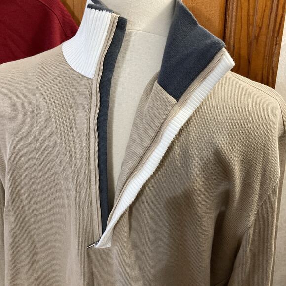HUGO BOSS Men's 1/2 Zip PullOver Long Sleeve Shirt Set Of 2 Sz L Red Tan Preppy - Picture 2 of 9
